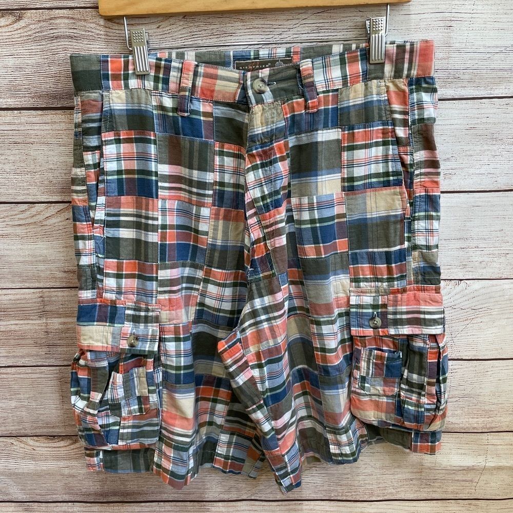 ‎SIEGFRIED VINTAGE MADRAS PATCHWORK CARGO SHORTS